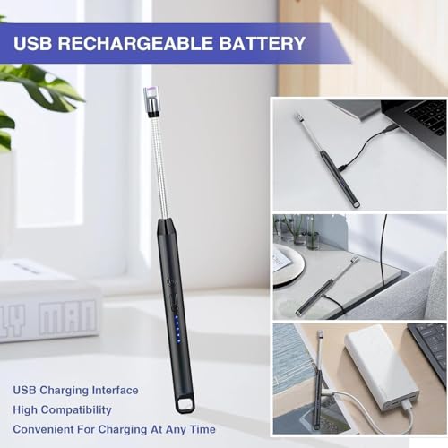 Image of Gas Lighter for Kitchen Use | C-Type Rechargeable Electric Lighter Stove & Candle Lighter with USB Charging Port 400 Uses in Single Charge (Multicolor)