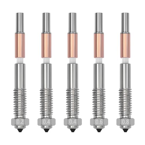 5PCS Bimetallic Quick-Swap Nozzle 0.2/0.4/0.6/0.8mm for QIDI Plus 4, Ceramic Throat Tube Copper Alloy Hardened Steel Integrated Nozzle High Temperature Resistant for QIDI Plus 4 3D Printer