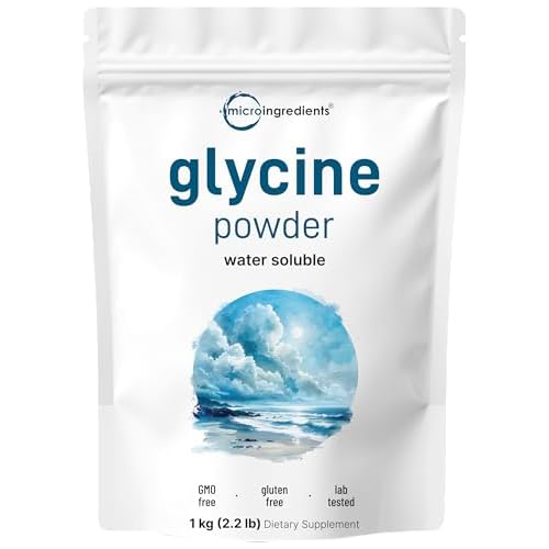 Micro Ingredients Glycine Powder, 1KG (2.2 Pounds), Glycine 1000mg Per Serving, Supports Restful Sleep and Neurotransmitter, Water Soluble and Products of USA