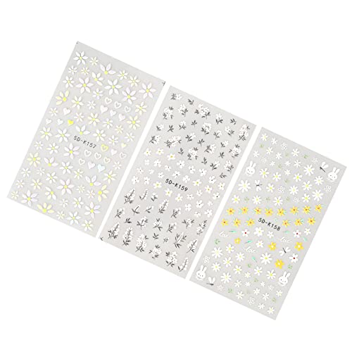 Adesivo de unhas de 3 peças, adesivos de unhas autoadesivos, adesivos de unhas decorativos de flores