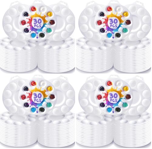 Image of 30Pcs Paint Tray Palettes, Plastic Paint Pallets with Hanging Hole for Teachers or Students to Paints on School Project, Art Class or Have a Birthday Painting Part (Pack of 4)