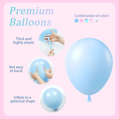 Image of 61pcs Pink and Blue Balloons, 12 Inch Macaron and Metallic Blue Pink Latex Party Balloons for Gender Reveal Baby Shower Wedding Bridal Shower Birthday Graduation Party Decorations