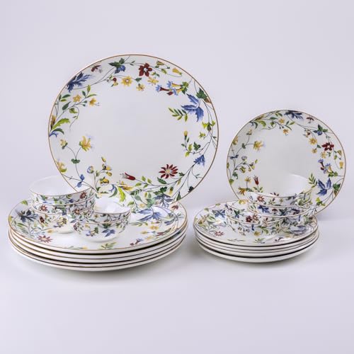 Image of GOLDEN QUEEN'S 18 Piece Dinner Set - Serving 6 | Perfect for Hosting and Daily Meals | Microwave Safe | Includes 6 Dinner Plates, 6 Small Bowls & 6 Side Plates - Summer Florals