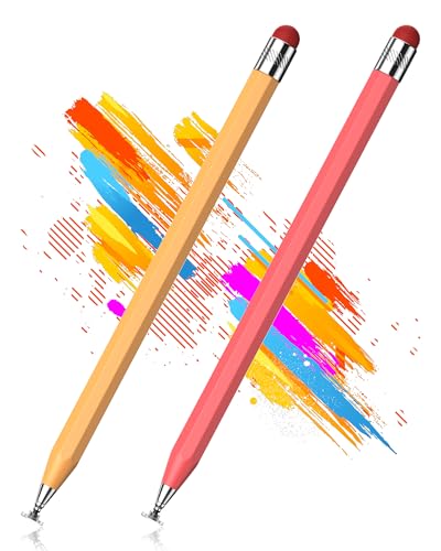 DAXINGXING Stylus Pen for Touchscreen(2Pcs) 2-in-1 Heavier Octagonal Retro Stylus Suitable Stylus Pen for iPad iPhone Tablets and Smartphones Compatible with Touchscreen Device(Light Yellow/Carmine)