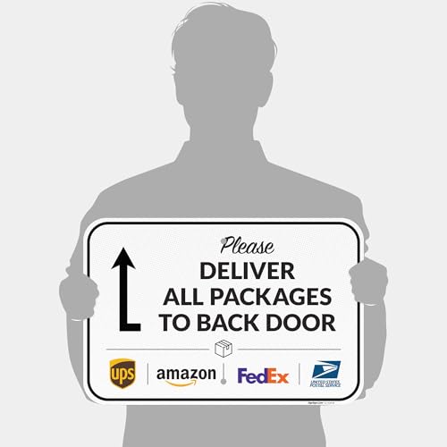 Image of Package Delivery Sign, Delivery Instructions All Package to Back Door Sign, | 12x18 Inches, 3M EGP Reflective .063 Aluminum, Made in USA by Sigo Signs
