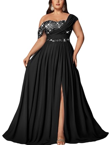 VOUIAO Women Sequin Plus Size Bridesmaid Dresses Prom Dress Dark Black L