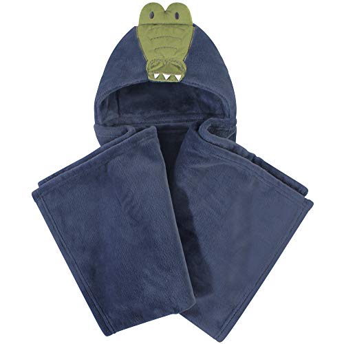 Image of Hudson Baby Unisex Baby and Toddler Hooded Animal Face Plush Blanket, Alligator, One Size