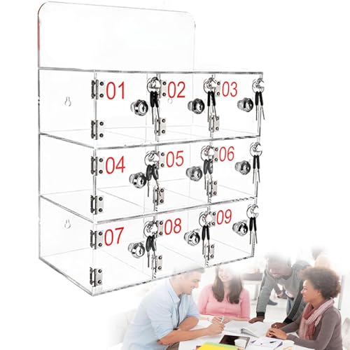 Transparent Wall-Mounted Safe for Mobile Phones,with Locks &amp; Keys,Perfect for Classrooms,Offices,Gyms &amp; Schools - Secure Storage Solution,9Slots