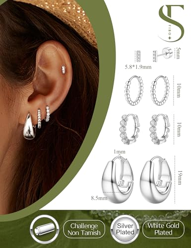 4Pairs Small Chunky Gold Hoop Earrings for Women - Gold Silver Hoop Earrings Stacks Non Tarnish 14K Gold Plated Flat Back Stud Huggie Hoop Earring Sets for Multiple Piercing Hypoallergenic3