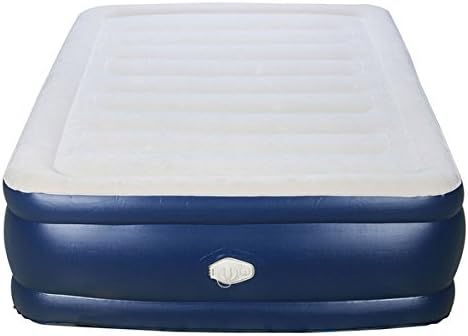 Airtek 2ABF04005 Deluxe Full-size Raised Flocked Air Bed With Built-in Pump, 600 Lb. Weight Limit, White/Blue
