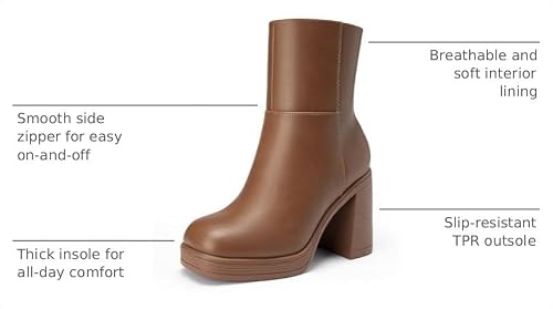 Athlefit Women's High Chunky Heel Platform Ankle Boots Caramel Size 8 — view 3
