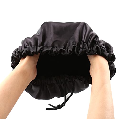 Image of Extra Large Adjustable Double Layer Satin Hair Bonnets with Drawstring for Women Night Sleeping Long Silky Satin