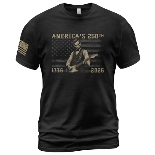 RustField Co. 250th Anniversary USA Shirt Abe Lincoln Playing Guitar T Shirt 1776 Shirts for Men 3 (Black-M)