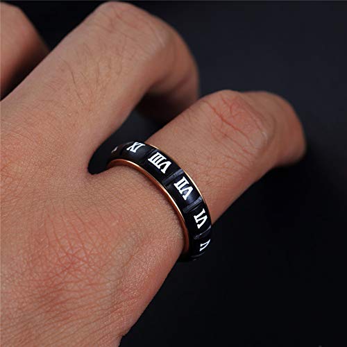 Image of PAURO Roman Numerals Spin Worry Ring | Unisex Stainless Steel, Roman Numerals Spin Worry Ring for Anxiety