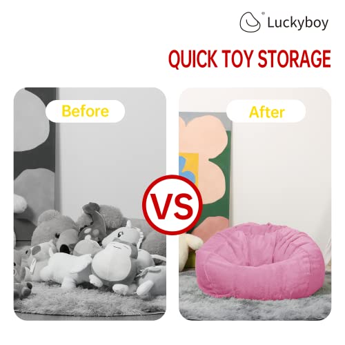 Luckyboy Kids Stuffed Animal Storage Bean Bag Chair Without Filling,Cozy Faux Fur Beanbag Cover For Kids Gift, Pink Girls Bean Bag,Plush Toys Holder And Organizer #TOP5