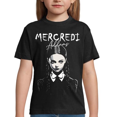 MAXI SHIRT - T-Shirt noir Enfant Mercredi Addams | tissu épais, 100% coton | idée cadeau halloween fille ou garçon (12 ans)
