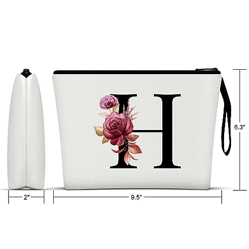 Image of Vavabox A-Z Personalized Makeup Bag, Birthday Gifts for Women Mom, Gifts for Best Friend, Bride Bridesmaid Cosmetic bag (H, 01-White)