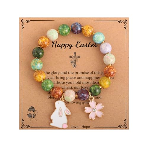 Image of enasal Easter Basket Stuffers for Teens Girls, Nature Stone Easter Gifts Cross Bracelet, Christian Gifts Inspirational Jewelry