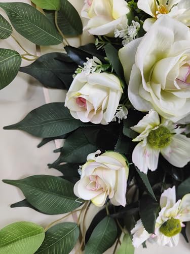 DRW Blumenstrauß für Friedhof, Blumenstrauß, künstliche Blumen zum Einsetzen in die Vase oder über Grab, 73 x 63 x 20 cm (Rosen)