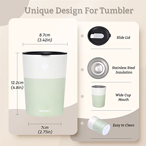 Somant 12 Oz Stainless Steel Vacuum Insulated Tumbler Coffee Travel Mug Spill Proof With Lid Coffee Cups For Keep Hot/Ice Coffee,Tea And Beer Reusable (Green) #TOP3