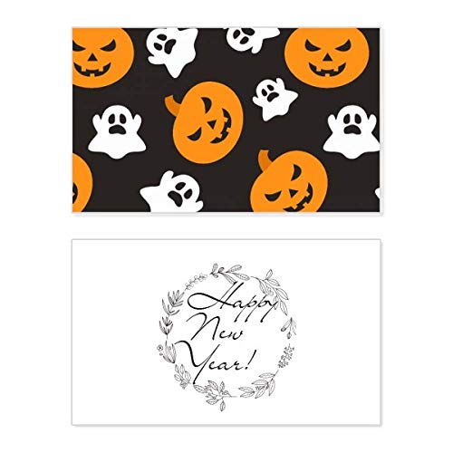 Tarjeta de felicitación de Halloween con fantasma y mensaje de bendición conmemorativo
