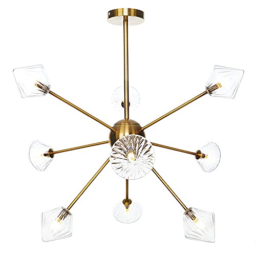 LED Cristaux Pendentif Lumière, Verre Diamant Type Satellite Salon Chambre Restaurant Plafonnier, Illumination Réglable Fer Art 9 Têtes Lumière, Métallique, B Décoration De La Maison