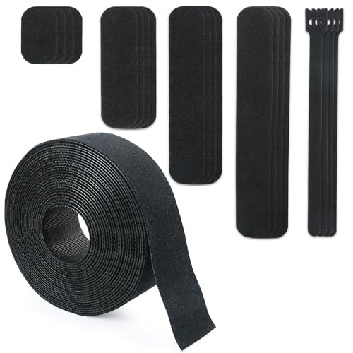 Car Captain Hook and Loop Straps Double-Sided Adhesive Strip and Cables Self-Gripping Hook and Loop Roll,Cut To Length,Reusable Wide 1.2in Fastening Cable Straps for Home Office Data Center