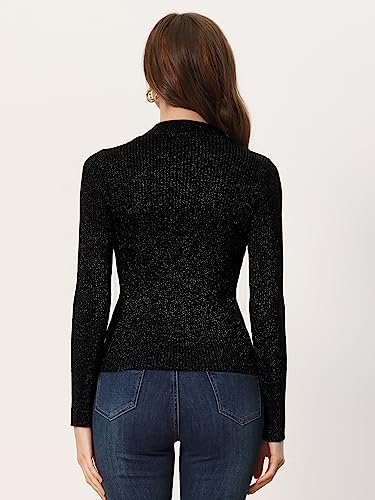 Allegra K Women's Long Sleeve Glitter Tops Mock Neck Ribbed Knit Top Slim Fit Basic Pullover Sweater Top4