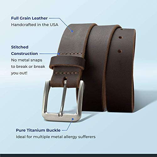 Roan Mountain Titanium Belt - Brown | USA-Made Genuine Full Grain Leather with Certified Nickel Free Titanium Buckle3