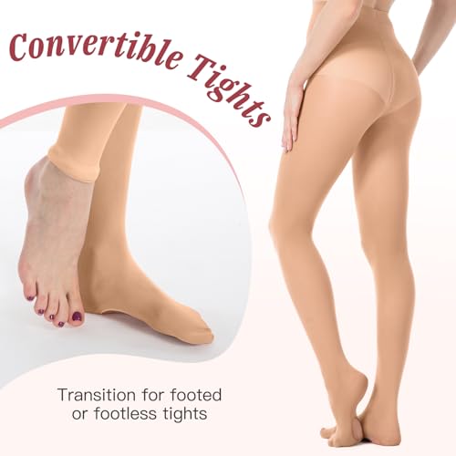 Image of MANZI 3 Pairs Women's Girls' Basic Convertible Transition Ballet Dance Tights 40-Denier