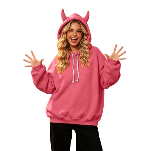 Fall Hoodies for Women Fleece Devil Horn Harajuku Pullover Sweatshirt - image 7