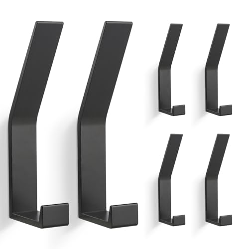PDGROW® Ganci appendiabiti 6 pezzi, ganci per asciugamani per forare (viti invisibili!), Appendiabiti da parete moderno per giacche, cappotti, vestiti, sciarpe, borse e altro ancora (nero)