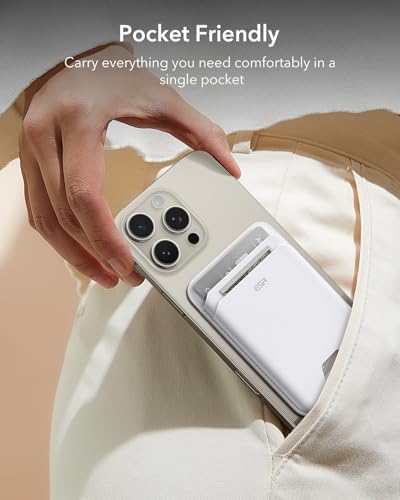 Image of ESR for MagSafe Wallet, 5 Card Holder with RFID Blocking, MagSafe Sticker Included, Slim Magnetic Wallet for iPhone 17e /17 /16 /15 /14 /13 /12 Series and Selected Samsung Devices, Not for 13 /12 Mini, White