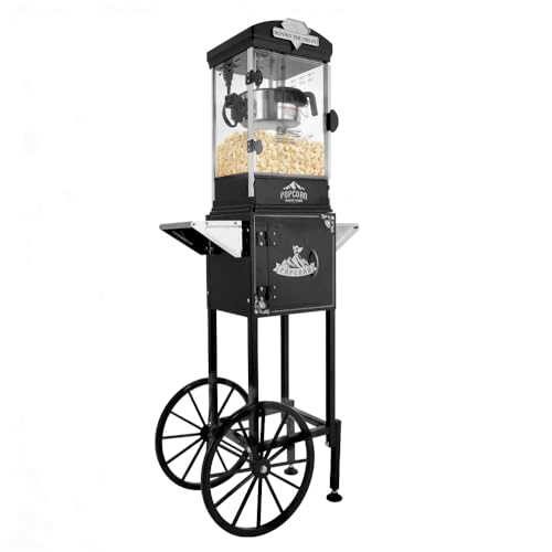 Image of Popcorn Machine with Cart,Wheels & 10 Oz Kettle Popcorn Maker Measuring 3 plastic spoon Home Theater Popcorn Machine-Black
