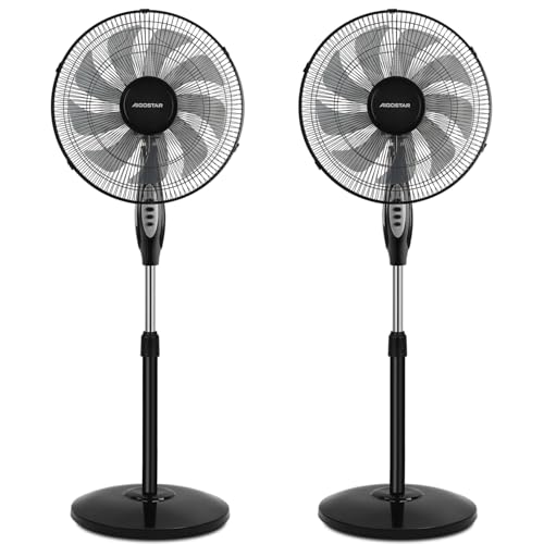 Aigostar Ventilador de Pie con 9 Aspas, Silencioso, 3 Velocidades, Oscilante 80º, Altura Ajustable de 105 a 120 cm, Ventilador Portátil, para Estancias de Hasta 35㎡, Base Estable, Nergo, 2 Unidades