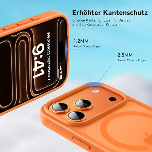 Natiiozie für iPhone 17 Pro Max Hülle Kompatibel mit MagSafe, Magnetisch Handyhülle Transluzente Matt Rückseite, Stoßfest Kratzfest Schutzhülle 6.9 Zoll Case Orange