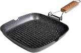 WECOOK! Ecochef Grill Asador Inducción Rayas 24 X 24cm, Antiadherente QUANTANIUM sin PFOA, Aluminio Fundido, 5mm Espesor, Mango Madera Plegable, Apta Todas las Cocinas Vitrocerámica, Gas