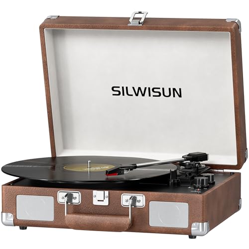 Tourne-disque vinyle avec haut-parleurs, tourne-disque Bluetooth vintage, alimenté par piles, lecteur vinyle rose portable, phonographe rétro en forme de valise, lecteur LP à 3 vitesses, sortie RCA