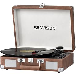Vinyl Record Player with Speakers Vintage Bluetooth Turntable, Battery Powered Portable Pink Vinyl Player, Retro Suitcase Phonograph, 3-Speed Lp Player RCA Out AUX in Headphone Jack (Brown) - Les Beatles, Paul McCartney, John Lennon, RIngo Starr, George Harrison