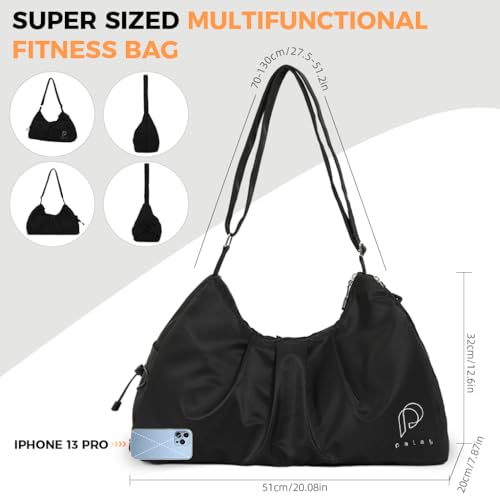 Image of PALAY Gym Duffle Bag with Shoe Compartment for Women, Lightweight, Black | Waterproof Nylon Fabric, Adjustable Strap, Personal Carry-on Size, Fits Under-seat, for Travel, Hospital, Overnight