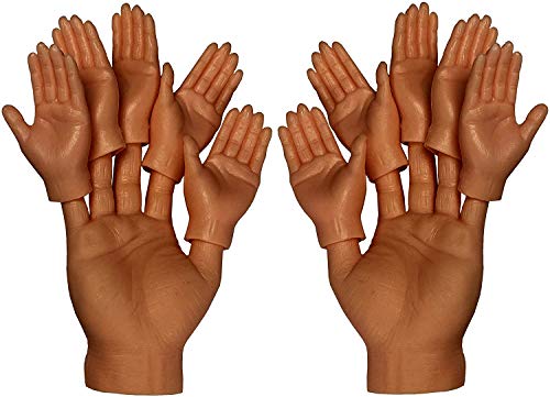 2pcs Finger Hands Puppet & 10pcs Mini Finger Hand Puppet for Finger Hand Puppets| Soft Vinyl Little Finger Puppet Party Favors Novelty Gag Toys Practical JokeToy | Dark Skin Tone