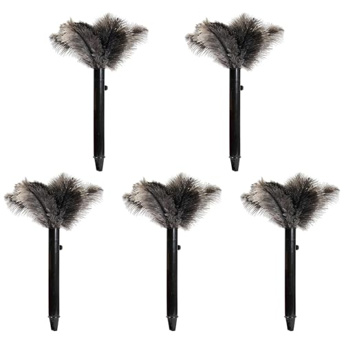 Retractable ostrich feather duster with wooden handle