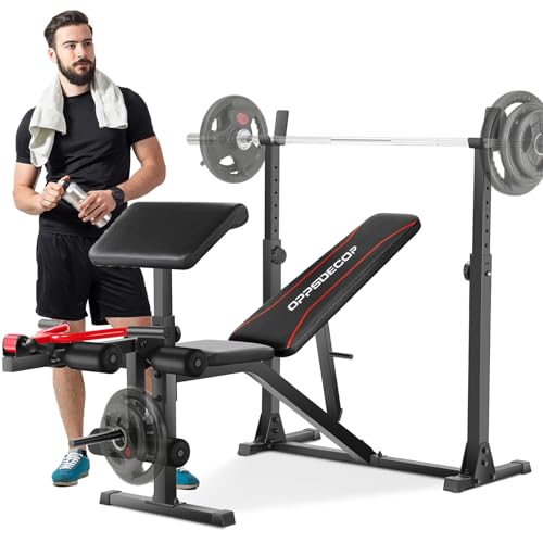 OPPSDECOR Weight Bench Set with Squat Rack, 6 in 1 900lbs Pro Bench Press Set with Barbell Rack, Adjustable Workout Bench with Leg Developer & Preacher Curl for Home Gym Full-Body Strength Training (Carbon)