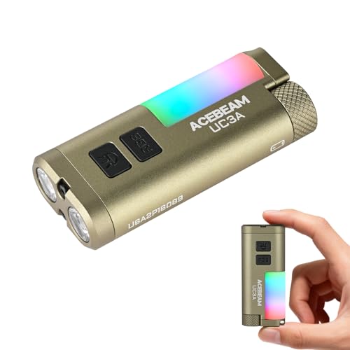 ACEBEAM UC3A Lampe Torche Rechargeable EDC AAA, 900 Lumens, Mini Lampe Torche à Sources Multiples avec Camping et 9 Lumières RGB, Petite Lampe de Poche Plate LED, Lampe Torche LED Ultra Puissante,Vert