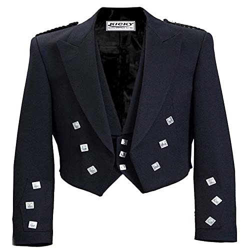 Prince Charlie Jacket with Waistcoat Wool Black Color by Kicky, Scottish Black Prince Charlie Kilt Jacket & Vest