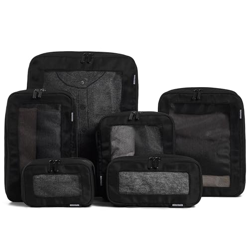 Compression Packing Cubes for Travel – Luggage Organizer Bags – Double Zipper Packing Cubes for Suitcases (6-Pack, Black)