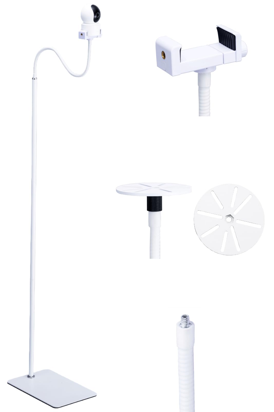 80"-31" Height White Floor Holder Stand Mount for Surveillance Camera, 3lbs Base,Height Adjustable 31.5-80",Compatible with Baby Camera Monitor/Security Camera