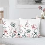 Bonhause Watercolor Floral Cushion Covers 45 x 45 cm Grey Pink Flowers Abstract Modern Decorative Throw Pillow Covers for Sofa Couch Bed Home Garden Patio Decor Set of 2