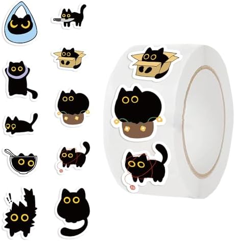 Black Cat Stickers-500 PCS Cute & Fashionable Multi-Use Cat Decals for Laptop,Water Bottle,Journal,Phone Case,Perfect for Students,Office Workers,Pet Lovers