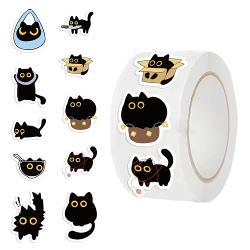 Black Cat Stickers-500 PCS Cute & Fashionable Multi-Use Cat Decals for Laptop,Water Bottle,Journal,Phone Case,Perfect for Students,Office Workers,Pet Lovers